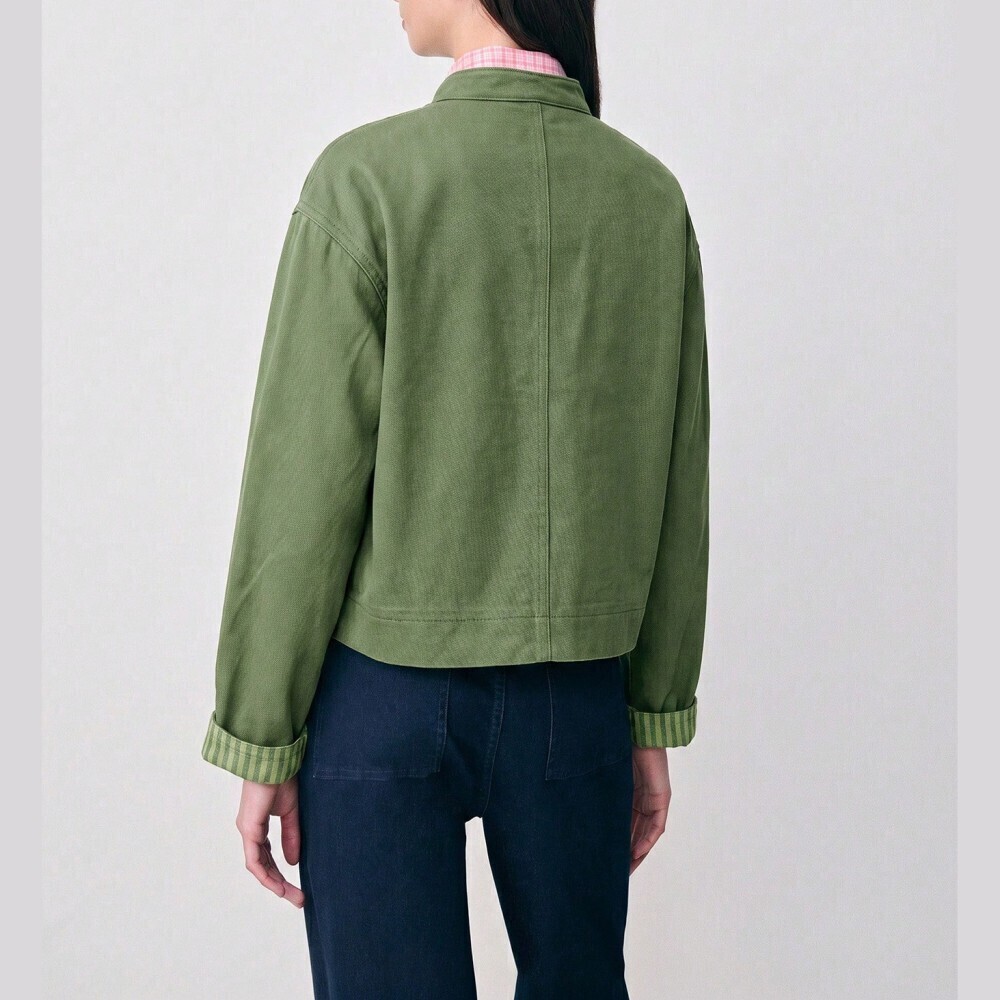 Mint Green Rounded Denim Jacket with Frog Button Toggle Closures - Picture 3 of 7